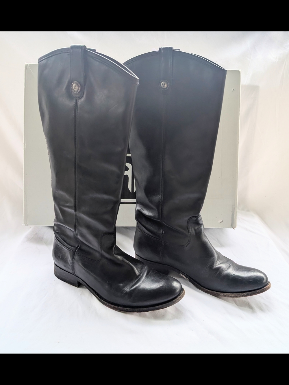 Frye Melissa Button Extend Tall Riding Boots Black Leather Women's Size 9.5M
